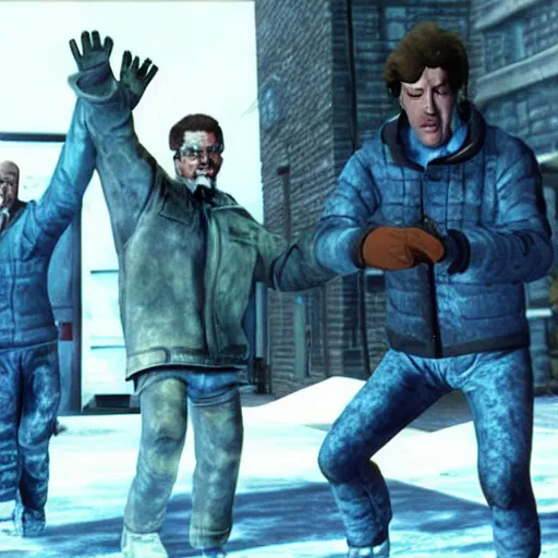 Prompt: a still of from the movie the thing ( 1 9 8 2 ) crossover with the game saints row 3