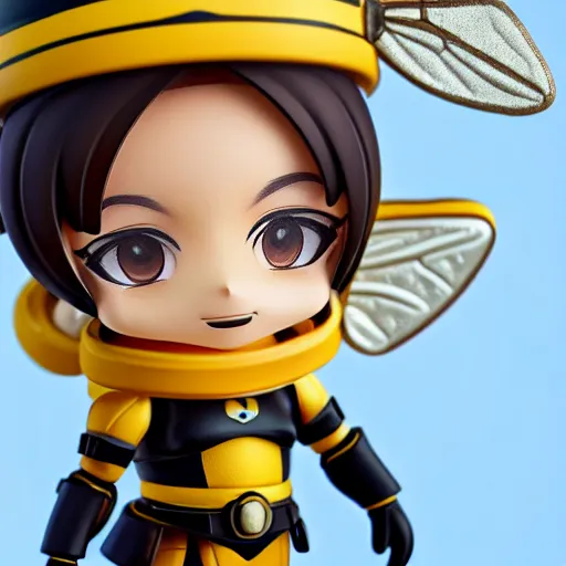 Image similar to closeup painting of cute bee nendoroid with themed armor, portrait, hyperdetailed, artstation, cgsociety, 8 k, by tangerine dream