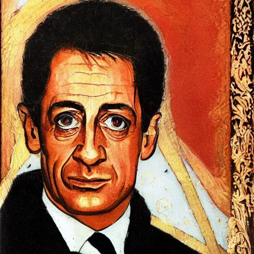 Image similar to a high quality and very detailed portrait of Nicolas Sarkozy, by Andrei Rublev