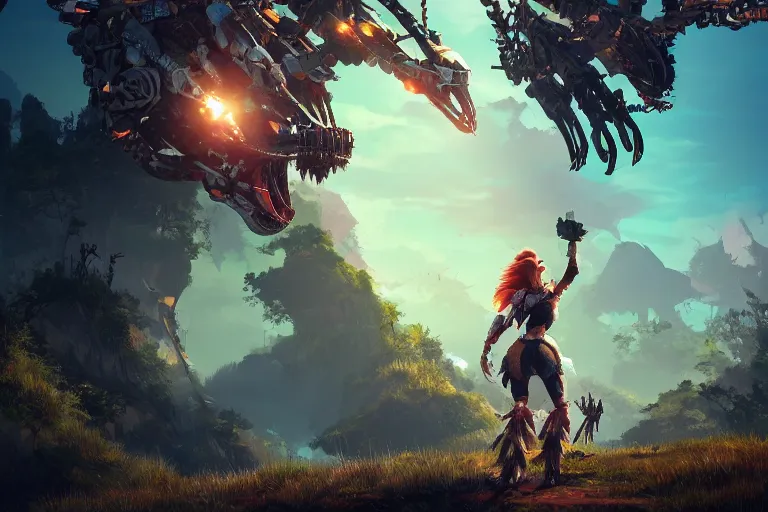 Image similar to bristleback machine mecanical creature robot of horizon forbidden west horizon zero dawn radiating a glowing aura global illumination ray tracing hdr fanart arstation by ian pesty and alena aenami artworks in 4 k