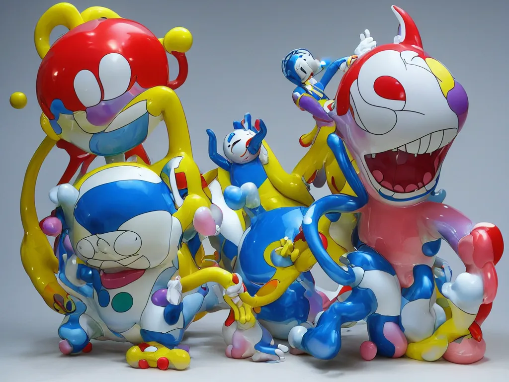 Image similar to Jeff Koon’s Doraemon Dorami Fractal Dragon statue, in the style of Hajime Sorayama and Takashi Murakami