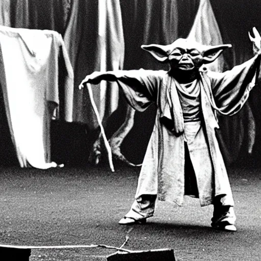 Image similar to yoda performing at woodstock