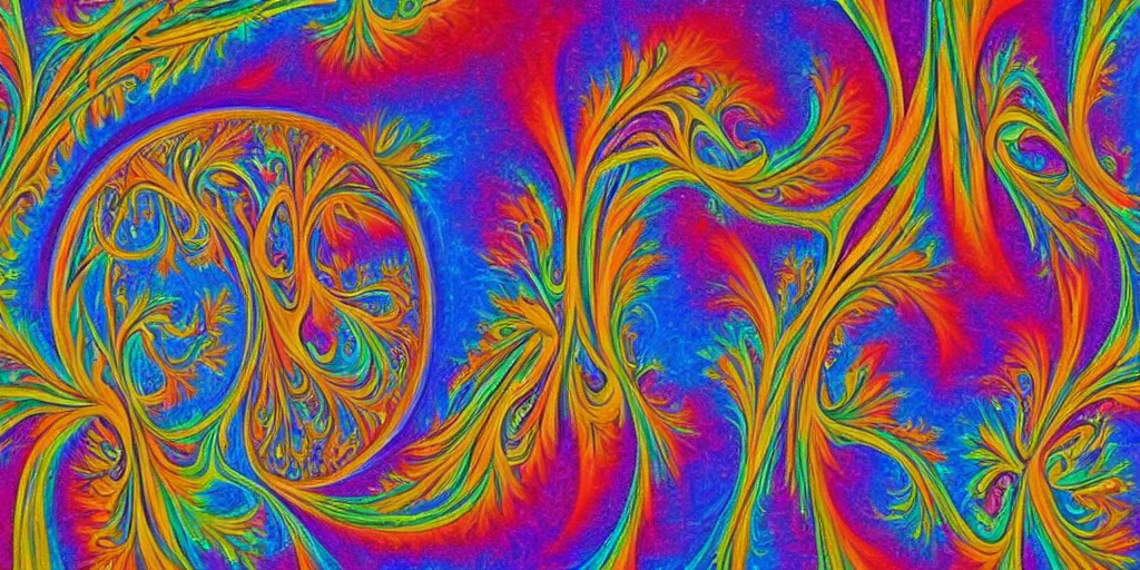 Prompt: fractal painting in style of Alex Grey of a woman's body. Anatomy, energy, colors, high detail