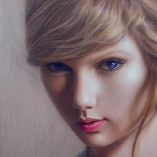 Image similar to pencil art, detailed portrait of taylor swift, intricate,, oil painting, by yoshitaka amano, cinematic lighting