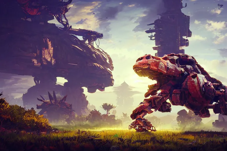 Image similar to shellsnapper machine mecanical creature robot of horizon forbidden west horizon zero dawn radiating a glowing aura global illumination ray tracing hdr fanart arstation by ian pesty and alena aenami artworks in 4 k