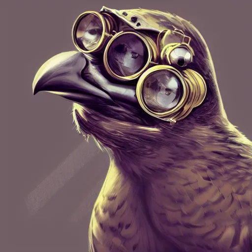 Prompt: a profile picture of a bird with steampunk googles, by ROSS tran, 4k