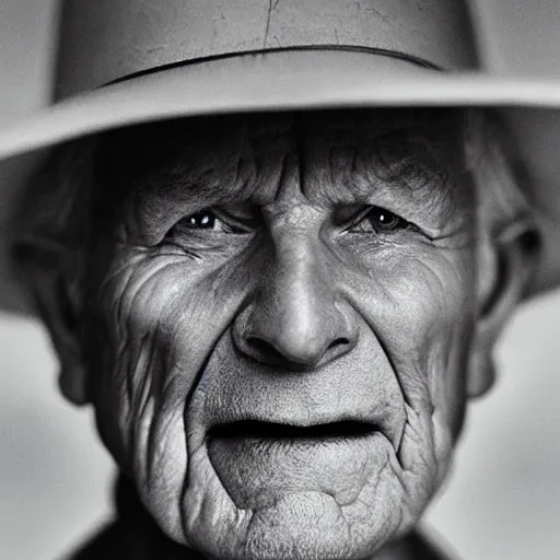 Image similar to a candid extreme closeup portrait of an expressive face of an old man by annie leibovitz