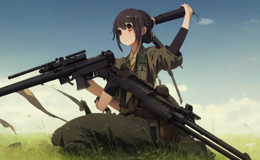 Prompt: a m 1 4 rifle, lush landscape, illustration concept art anime key visual trending pixiv fanbox by wlop and greg rutkowski and makoto shinkai and studio ghibli and kyoto animation, realistic gun, ammo bullets, eotech sight, anpeq 2