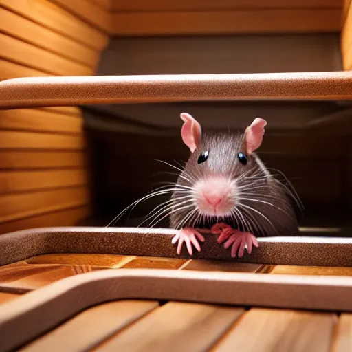 Image similar to ”rat in really hot finnish sauna made by pixar”