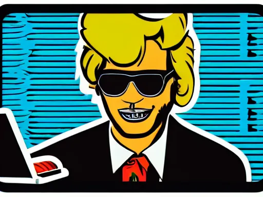 Image similar to a potrait of man playing laptop illustration art by butcher billy, sticker, colorful, illustration, highly detailed, simple, smooth and clean vector curves, no jagged lines, vector art, smooth andy warhol style