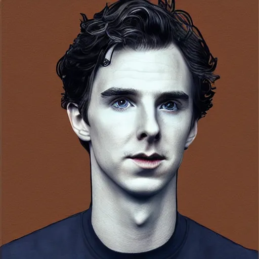 Prompt: portrait of a hybrid of benedict cumberbatch and freddie highmore and timothee chalamet, photo realistic, highly detailed, perfect face, art by alexander trufanov