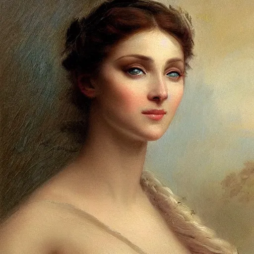Image similar to portrait of a woman with ice Blue eyes,by Guillaume Seignac