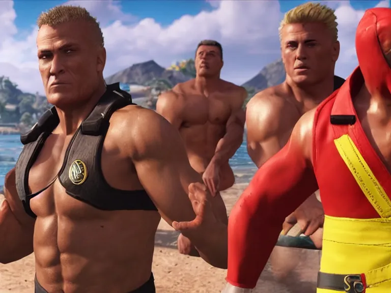 Image similar to Baywatch\'s mitch buchannon in Mortal Kombat 11, PS5, 5k, in-game cinematic, official media