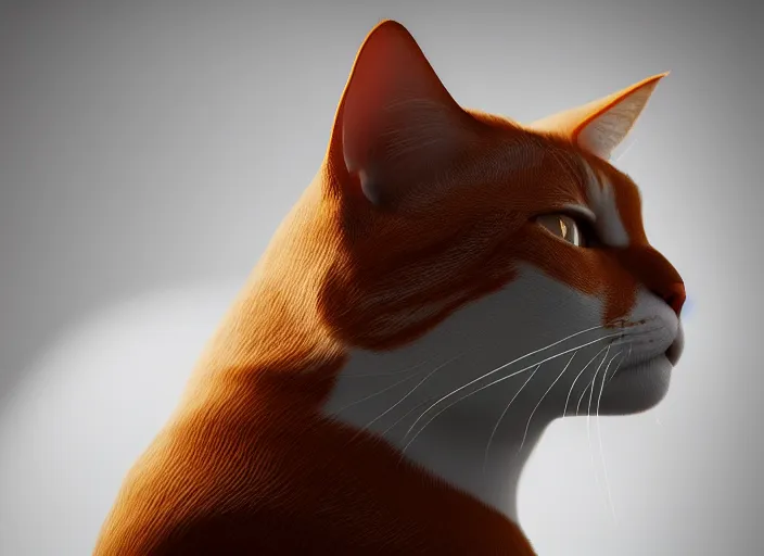Image similar to closeup profile shot of an orange/white tabby cat, city lights, dramatic lighting, cinematic, high contrast, octane render, cgsociety, artstation, 4k