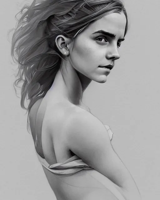 Prompt: a beautiful hyperrealistic emma watson portrait and body in pencil from a photo, by Peter Mohrbacher, technical drawing, blueprint diagram, trending on artstation
