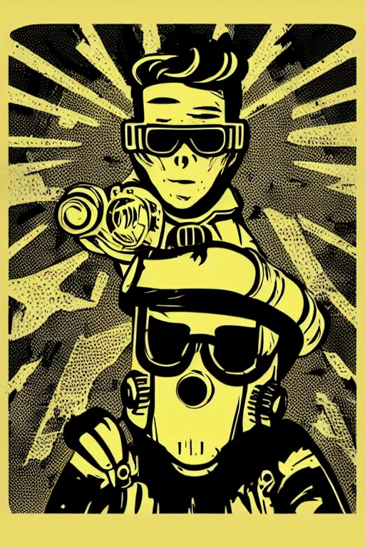 Image similar to fallout 7 6 retro futurist illustration art by butcher billy, sticker, colorful, illustration, highly detailed, simple, smooth and clean vector curves, no jagged lines, vector art, smooth andy warhol style