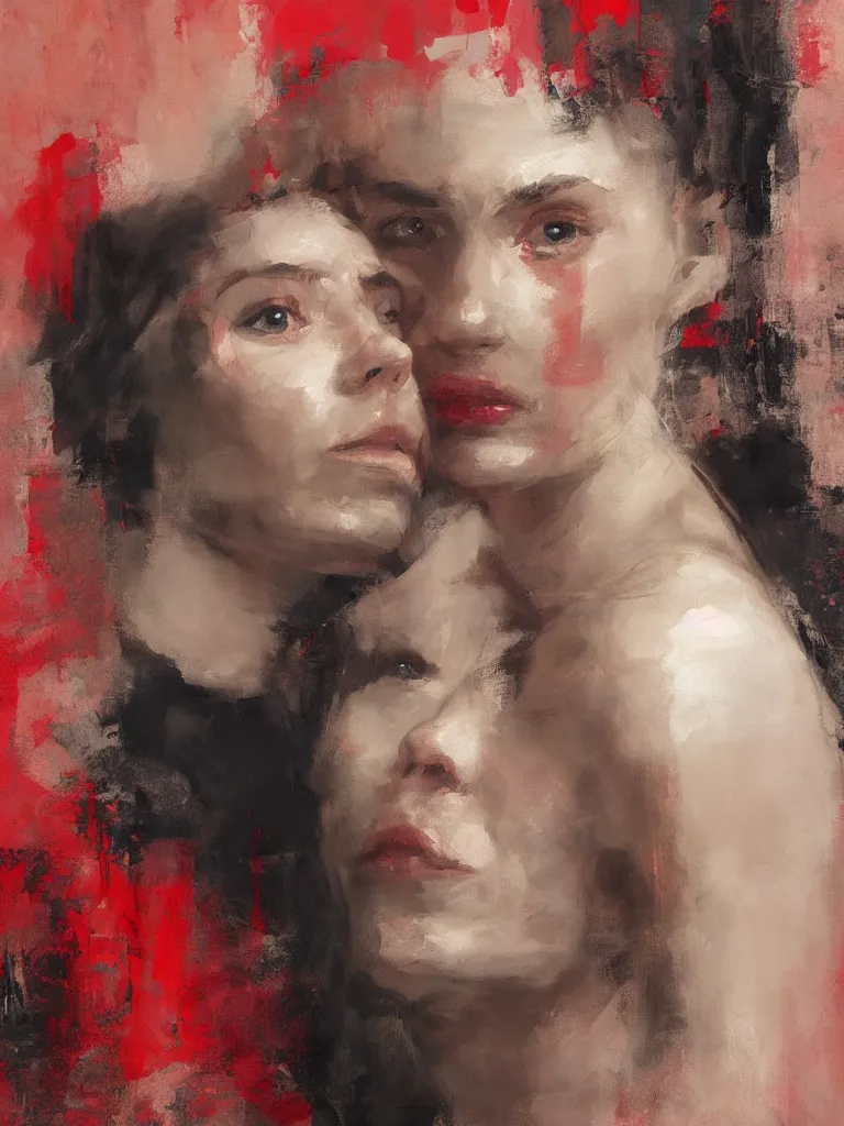 Prompt: spontaneous unfinished romantic portrait under painting, beautiful juicy brush strokes, by richard schmid and sargent, dark, black and red, trending on cgsociety