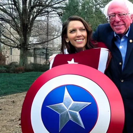 Prompt: bernie sanders with captain america's shield