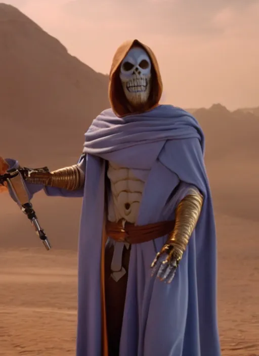 Image similar to movie still of skeletor as obi - wan kenobi, 8 k, hd