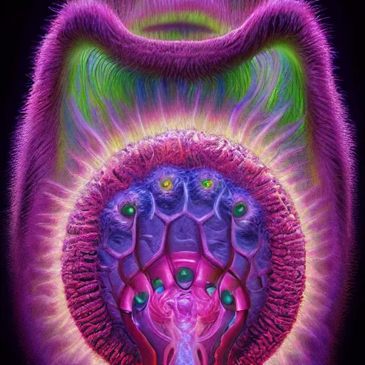 Image similar to colossal fluffy micro organism, by alex grey, fantasy, vivid colors, sharp focus, digital art, hyper - realistic, 4 k, unreal engine, highly detailed, hd, dramatic lighting by brom, trending on artstation