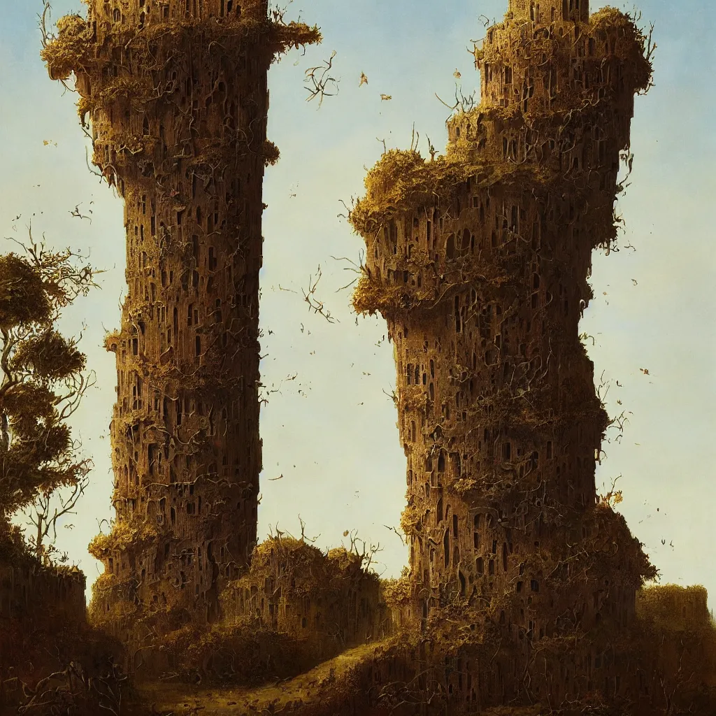 Image similar to a single colorful!! simple! fungus tower clear empty sky, a high contrast!! ultradetailed photorealistic painting by beeple, franz sedlacek, jan van eyck, hard lighting, masterpiece, png