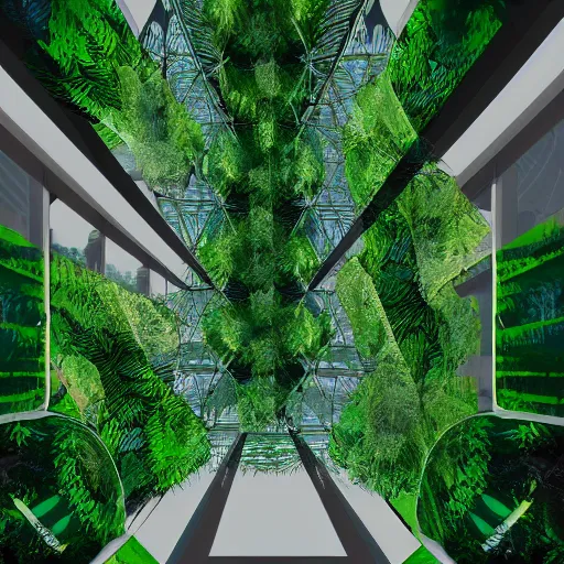 Image similar to Two futuristic towers with a skybridge covered in lush foliage, digital art