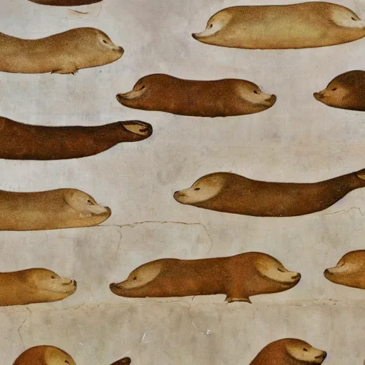 Image similar to Egyptian mural depicting otters baking bread