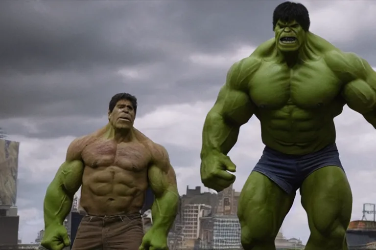 Image similar to film still of Lou Ferrigno as hulk in avengers infinity war, 4k