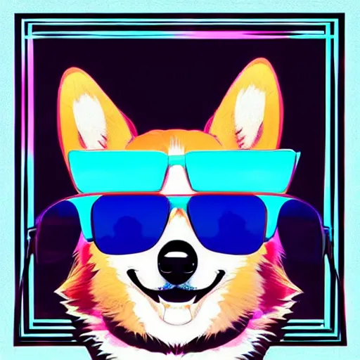 Prompt: corgi dog wearing sunglasses, synthwave style, artstation