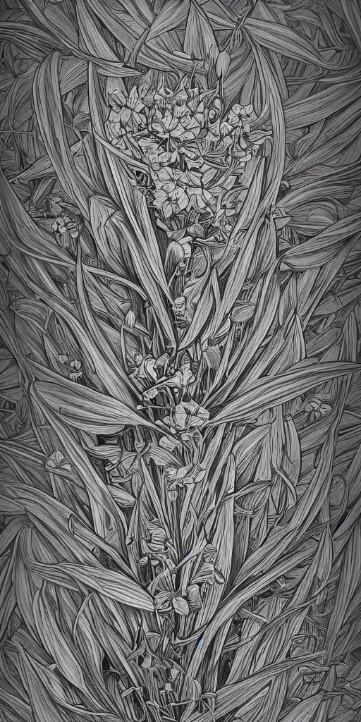 Image similar to highly detailed beautiful photography of flower, sharp focus, high contrast, dynamic lighting, elegant, harmony, beauty, masterpiece, by durero, by moebius, by josan gonzalez, pencil draw