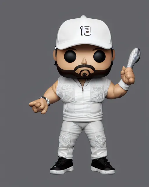 Image similar to full body 3 d render of big pun as a funko pop, studio lighting, white background, blender, trending on artstation, 8 k, highly detailed