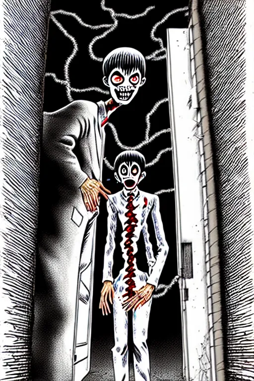 Image similar to junji ito man going mad in an alley
