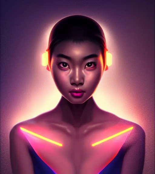 Prompt: symmetry!! asian princess of technology, solid cube of light, hard edges, product render retro - futuristic poster scifi, lasers and neon circuits, beautiful dark skin asian princess, intricate, elegant, highly detailed, digital painting, artstation, concept art, smooth, sharp focus, illustration, dreamlike, art by artgerm