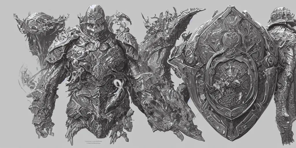 Prompt: flesh and bones shield design, character sheet, Moebius, Greg Rutkowski, Zabrocki, Karlkka, Jayison Devadas, Phuoc Quan, trending on Artstation, 8K, ultra wide angle, zenith view, pincushion lens effect.