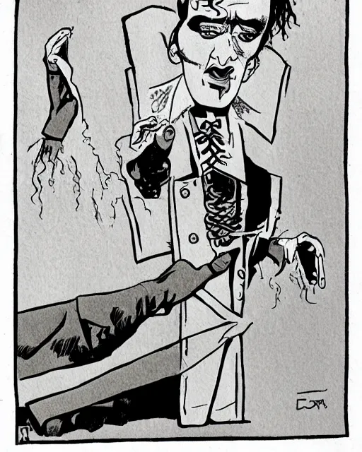 Prompt: frankenstein's monster as an elvis impersonator. funny cartoon, comic illustration, humor, humorous, comedic, professional, award - winning