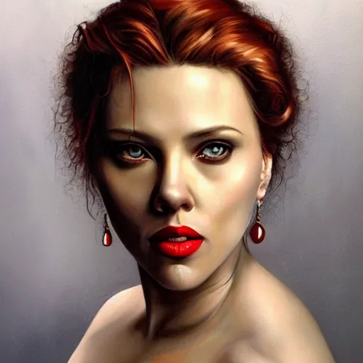 Prompt: a hyperrealistic painting of Scarlett Johanson as a victorian vampire by Jason Edmiston,