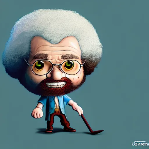 Image similar to an epic chibi comic book style portrait painting of bob ross, character design by mark ryden and pixar and hayao miyazaki, unreal 5, daz, hyperrealistic, octane render, cosplay, dynamic lighting, intricate detail, cinematic