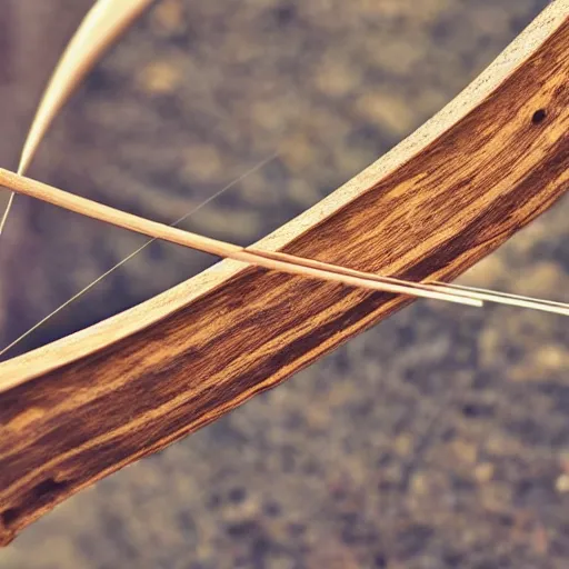 Image similar to stock photo of a strung wooden longbow, realistic