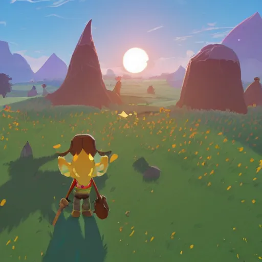 Image similar to Drawf Kingdom, 3d render, low poly, breath of the wild,