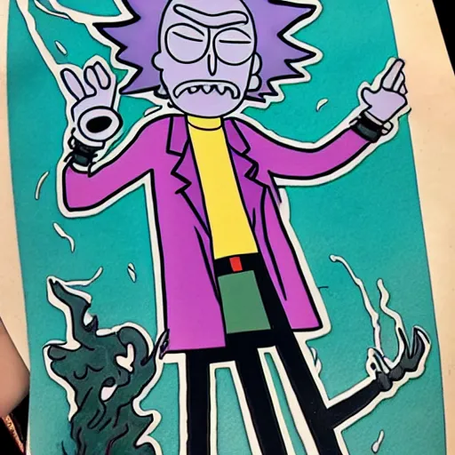 Image similar to rick and morty full body tattoo. tattoo artists portfolio.