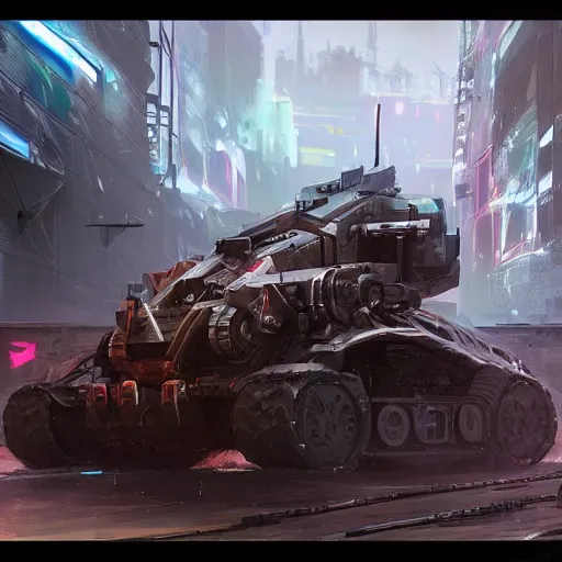 Prompt: cyberdog panzerwolf from steel with cyber parts by ian pesty and alena aenami, matte painting, concept art, washed colors,