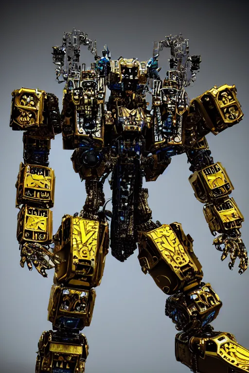 Prompt: a intricate ornate boxing humanoid mecha, punk, by war robots, real steel ( 2 0 1 1 ), westworld and pacific rim movie and ps 5 game machine warrior 5, cryengine, frostbite 3 engine, blue and yellow scheme, sharp focus, 8 k, high definition, insanely detailed, soft lighting, smooth face