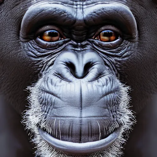 Prompt: a high detail closeup photograph of a chimpanze wearing a suit 👔, award wining photograph, digital art