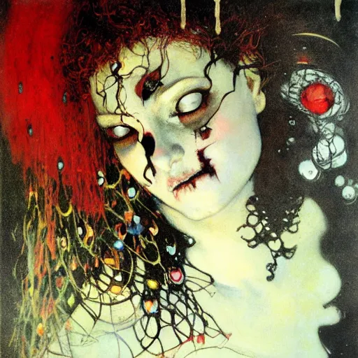 Prompt: vampire, klimt, royo, miro, frazetta, whealan,