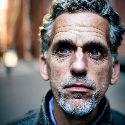 Image similar to closeup portrait of a Jordan Peterson , new york back street , by Steve McCurry and David Lazar, natural light, detailed face, CANON Eos C300, ƒ1.8, 35mm, 8K, medium-format print