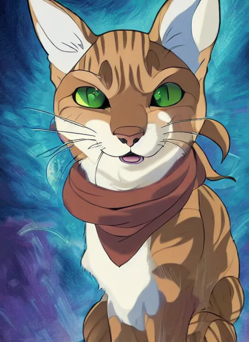 Image similar to official digital painting artwork of a cat character by don bluth, ross tran and studio ghibli.