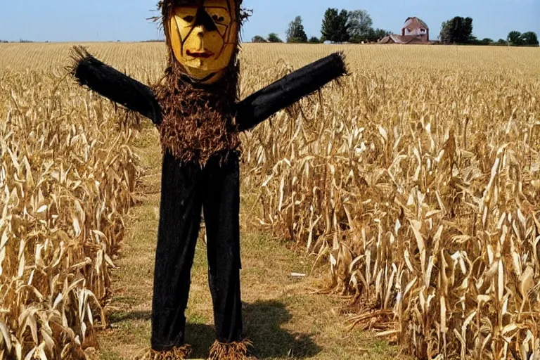 Image similar to horrifying scarecrow from the early 1 9 0 0's in the cornfields