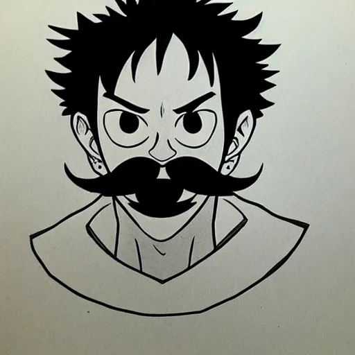 Prompt: [ mustache luffy ] by kim jung gi