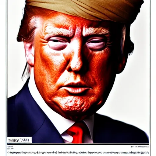 Prompt: Frontpage portrait of Trump of Journal of blue turban fashion photography
