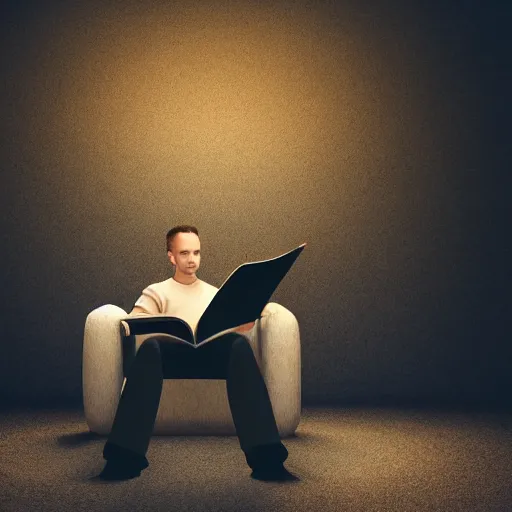 Image similar to a photo of someone sitting on nothing reading a book, realistic, detailed, studio lighting, award winning photo, 8k, hd